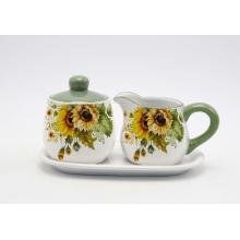 KERAMICKÁ SÚPRAVA NA MLIEKO A CUKOR, VZOR SLNEČNICE