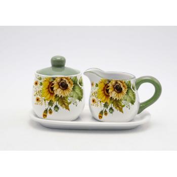 KERAMICKÁ SÚPRAVA NA MLIEKO A CUKOR, VZOR SLNEČNICE