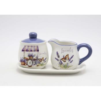 KERAMICKÁ SÚPRAVA NA MLIEKO A CUKOR, VZOR LEVANDUĽA