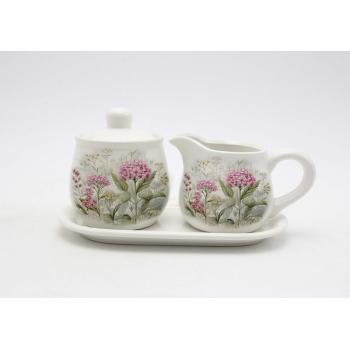 KERAMICKÁ SÚPRAVA NA MLIEKO A CUKOR, VZOR POĽNÝCH KVETOV