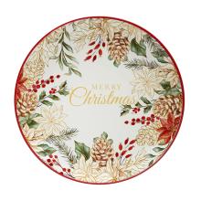 KERAMICKÝ TANIER, NÁPIS "MERRY CHRISTMAS", ŠIŠKA A VETVIČKY