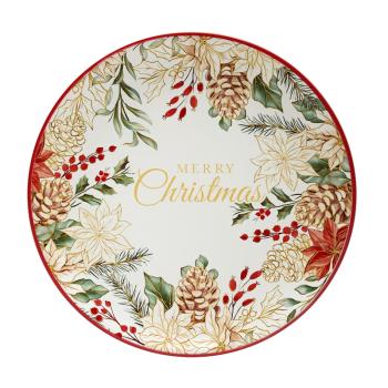 KERAMICKÝ TANIER, NÁPIS "MERRY CHRISTMAS", ŠIŠKA A VETVIČKY