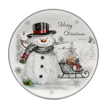 KERAMICKÝ TANIER, NÁPIS "MERRY CHRISTMAS", SNEHULIAK A SANE