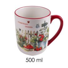 KERAMICKÝ HRNČEK S NÁPISOM "STRAWBERRY GARDEN", JAHODA