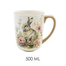 KERAMICKÝ HRNČEK, KRÁLIK MEDZI KVETMI, VINTAGE