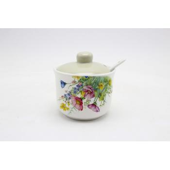 KERAMICKÁ CUKORNIČKA S LYŽIČKOU, MAKOVÝ KVET