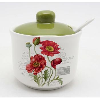 KERAMICKÁ CUKORNIČKA S LYŽIČKOU, KVETINOVÁ ZÁHRADA