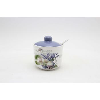 KERAMICKÁ CUKORNIČKA S LYŽIČKOU, LEVANDUĽA