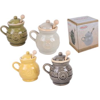 KERAMICKÁ NÁDOBA NA MED S DREVENOU LYŽIČKOU