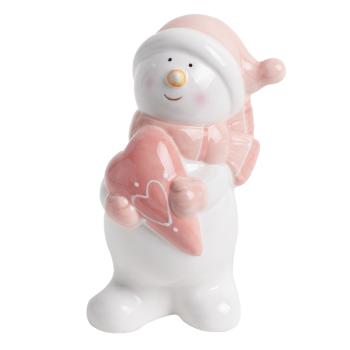 PORCELÁNOVÝ SNEHULIAK SO SRDCOM, BIELO-RUŽOVÝ