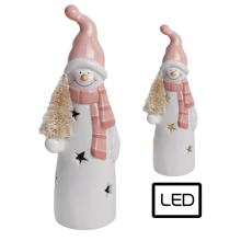 PORCELÁNOVÝ SNEHULIAK S LED, BOROVICA, BIELO-RUŽOVÝ
