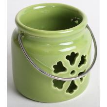 PORCELÁNOVÝ SVIETNIK S LAMPÁŠOM, KVETINOVÝ, ZELENÝ