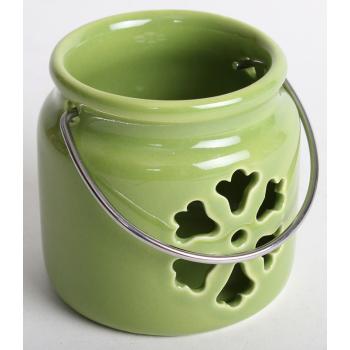 PORCELÁNOVÝ SVIETNIK S LAMPÁŠOM, KVETINOVÝ, ZELENÝ