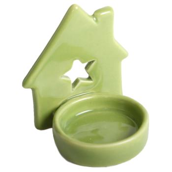 PORCELÁNOVÁ MISKA NA SVIEČKU S PUZDROM, HVIEZDA, ZELENÁ