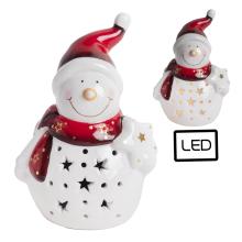 PORCELÁNOVÝ SNEHULIAK S LED A HVIEZDOU, ČERVENÝ BIELY