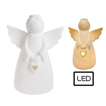 PORCELÁN S LED DIÓDOU, ANJEL, BIELY