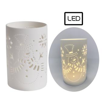 PORCELÁNOVÝ LED SNEHULIAK S LAMPÁŠOM, BIELY