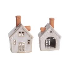 PORCELÁNOVÝ SVIETNIK, DOMČEK, KRÉMOVÁ TERAKOTA