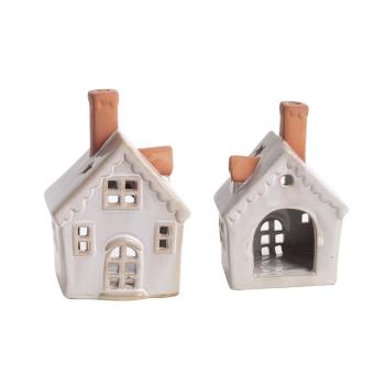 PORCELÁNOVÝ SVIETNIK, DOMČEK, KRÉMOVÁ TERAKOTA