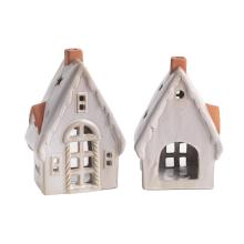 PORCELÁNOVÝ SVIETNIK DOMČEK, KRÉMOVÁ TERAKOTA