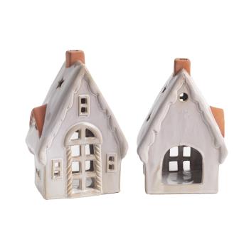 PORCELÁNOVÝ SVIETNIK DOMČEK, KRÉMOVÁ TERAKOTA