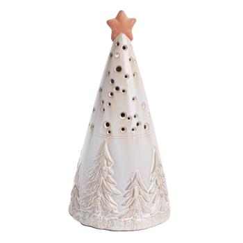 PORCELÁNOVÝ KUŽEĽ, LED, BOROVICOVÉ DREVO, HVIEZDA, KRÉMOVÁ TERAKOTA