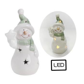 PORCELÁNOVÝ SNEHULIAK, LED, HVIEZDA, BIELO ZELENÁ