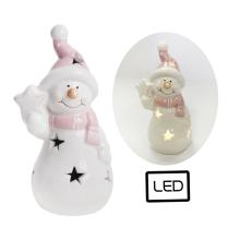 PORCELÁNOVÝ SNEHULIAK S LED DIÓDOU A HVIEZDOU, BIELO-RUŽOVÝ