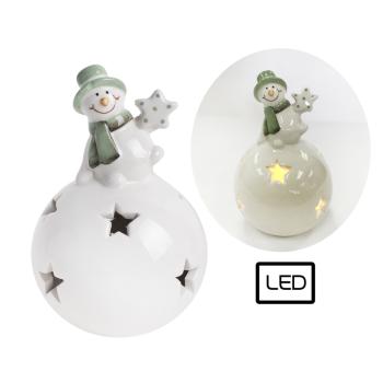 PORCELÁNOVÝ SNEHULIAK, LED, NA GULI, BIELO-ZELENÝ