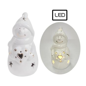 PORCELÁNOVÝ SNEHULIAK S LED DIÓDOU, BIELE ZLATO
