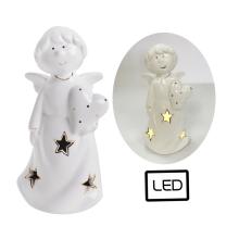 PORCELÁNOVÝ ANJEL S LED DIÓDOU, BIELE ZLATO