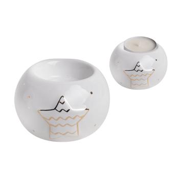 PORCELÁNOVÝ SVIETNIK, GLÓBUS S HVIEZDOU, BIELE ZLATO