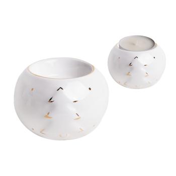 PORCELÁNOVÝ SVIETNIK, GLÓBUS, BOROVICA, BIELE ZLATO