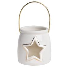 PORCELÁNOVÝ SVIETNIK S KOVOVÝM UCHOM, HVIEZDA, BIELE ZLATO