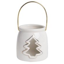 PORCELÁNOVÝ SVIETNIK S KOVOVÝM UCHOM, BOROVICOVÉ DREVO, BIELE ZLATO