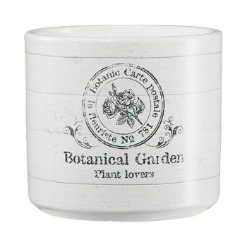 KERAMICKÝ KVETINÁČ, "VINTAGE GARDEN" S NÁPISOM "BOTANICKÁ ZÁHRADA", BIELY