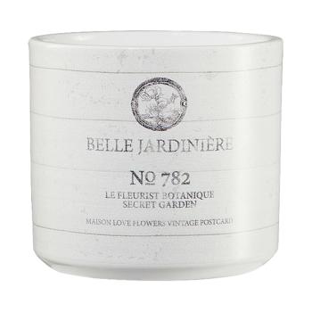 KERAMICKÝ KVETINÁČ, "VINTAGE GARDEN JARDINIÉRE" S NÁPISOM "BELLE JARDINIÉRE", BIELY