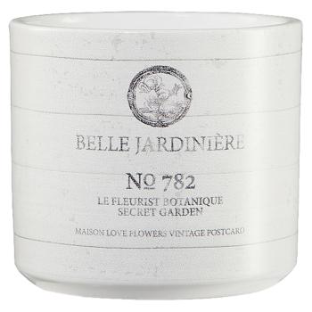KERAMICKÝ KVETINÁČ, "VINTAGE GARDEN JARDINIÉRE" S NÁPISOM "BELLE JARDINIÉRE", BIELY