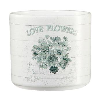 KERAMICKÝ KVETINÁČ, "VINTAGE GARDEN FLOWERS" S NÁPISOM "LOVE FLOWERS", BIELY