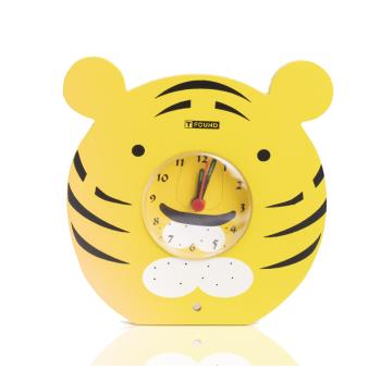 STOLÍK S HODINAMI, V TVARE TIGREJ HLAVY, ŽLTÝ
