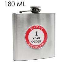 PLOCHÉ SKLO Z NEHRDZAVEJÚCEJ OCELE, NÁPIS "HAPPY 1 YEAR OLDER BIRTHDAY"