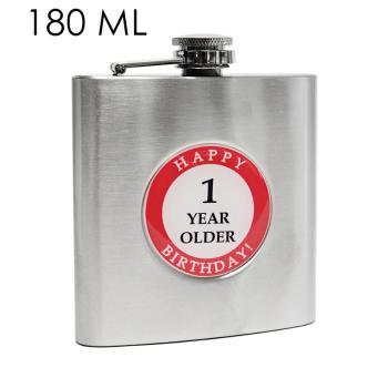 PLOCHÉ SKLO Z NEHRDZAVEJÚCEJ OCELE, NÁPIS "HAPPY 1 YEAR OLDER BIRTHDAY"