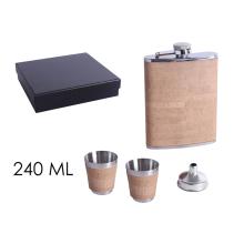 PLOCHÉ SKLO, NEREZOVÁ OCEĽ, SADA V DARČEKOVEJ ŠKATUĽKE, 2 MALÉ POHÁRE, LIEVIK, 4 KUSY, HNEDÝ TEXTIL