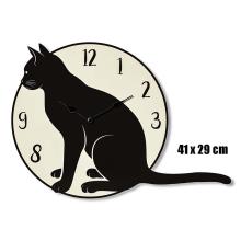 DREVENÉ HODINY, STENA, SEDIACA ČIERNA MAČKA