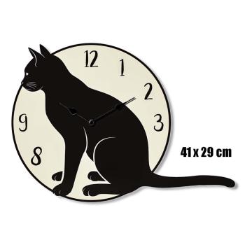 DREVENÉ HODINY, STENA, SEDIACA ČIERNA MAČKA