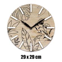 DREVENÉ HODINY, NÁSTENNÉ, PRÍRODNÉ A ČIERNE KONTÚRY LISTOV