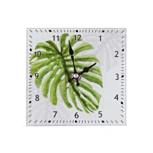 SKLENENÉ NÁSTENNÉ HODINY OBDĹŽNIK FILODENDRON