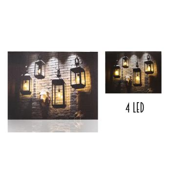 PLÁTNO OSVETLENÝ OBRAZ SO 4 LED DIÓDAMI, ŠTYRI ZÁVESNÉ KOVOVÉ LAMPÁŠE
