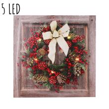 PLÁTNO OSVETLENÝ OBRAZ S 5 LED DIÓDAMI, KLEPANIE BOROVICOVÁ ŠIŠKA S BOBUĽAMI, ČERVENÁ