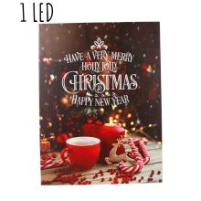 PLÁTNO OSVETLENÝ OBRAZ S 1 LED, "HAVE A VERY MERRY HOLLY JELLY CHRISTMAS HAPPY NEW YEAR"